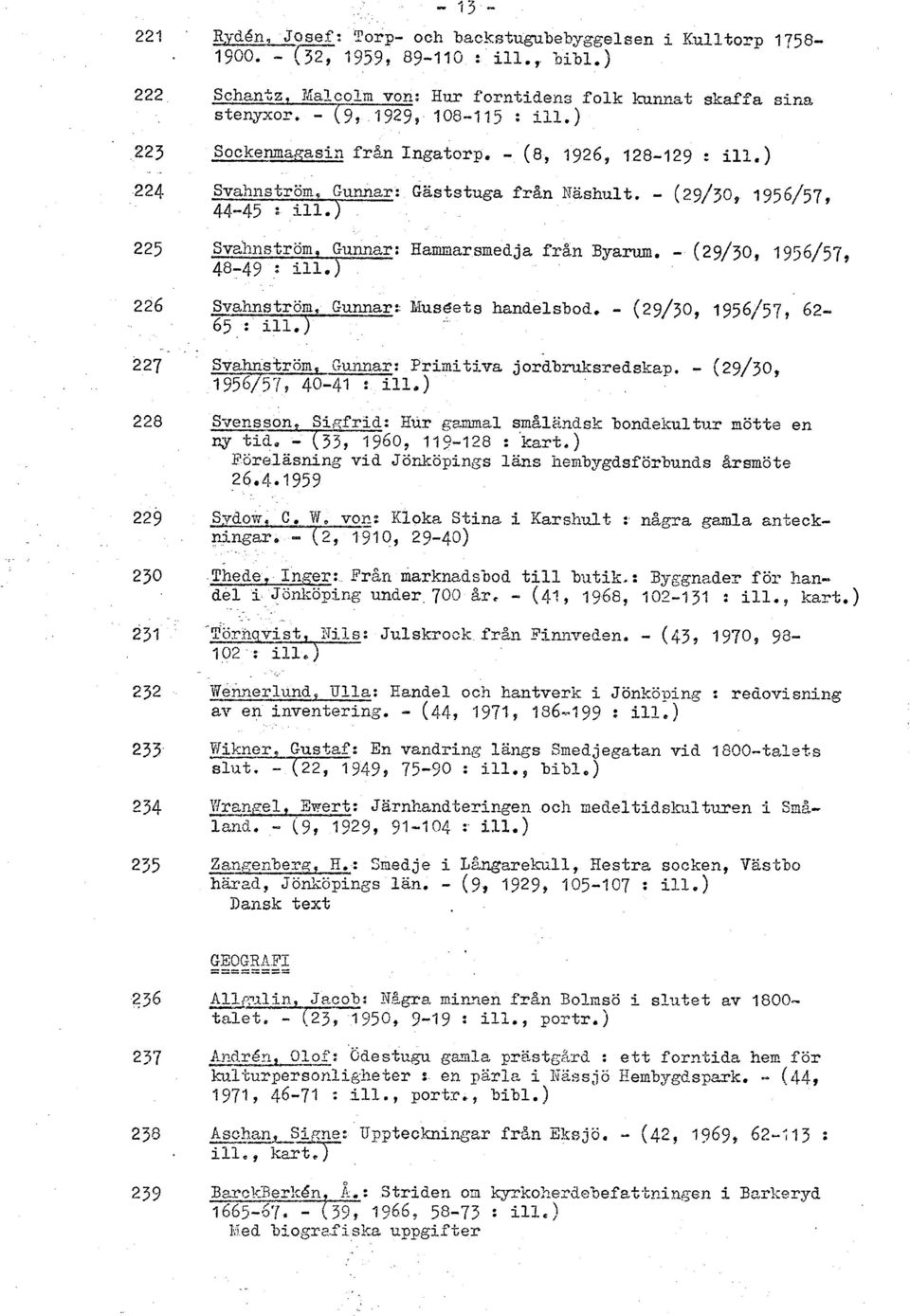 - (29/30, 1956/57, 48-49 : 111,) Svahnström, Gunnar:. Museets handelsbod. - (29/30, 1956/57, 62-65 : ill.) Svahström Gunnar: Primitiva jordbruksredskap. - (29/30, 1956/57,40-41 : iii.