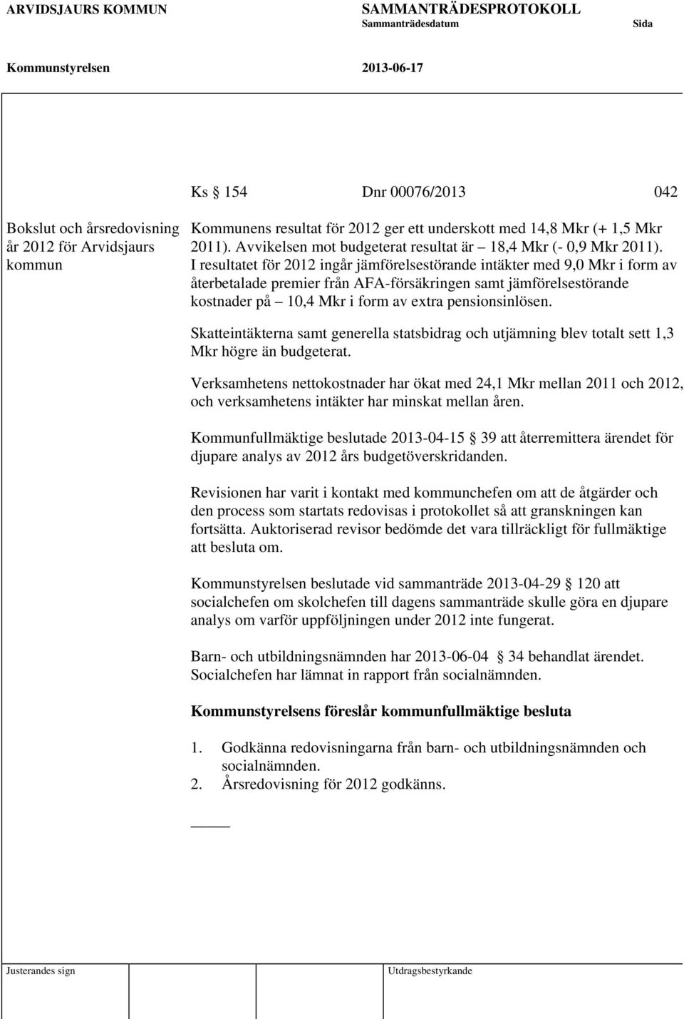 I resultatet för 2012 ingår jämförelsestörande intäkter med 9,0 Mkr i form av återbetalade premier från AFA-försäkringen samt jämförelsestörande kostnader på 10,4 Mkr i form av extra pensionsinlösen.