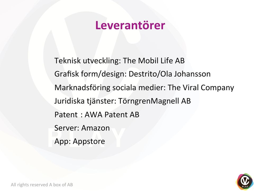 medier: The Viral Company Juridiska tjänster: