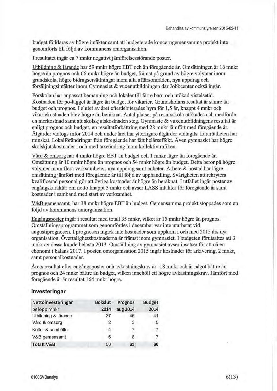 Omsättningen är 16 mnkr högre än prognos och 66 mnlcr högre än budget, främst på grund av högre volymer inom grundskola, högre bidragsersättningar inom alla affärsområden, nya uppdrag och