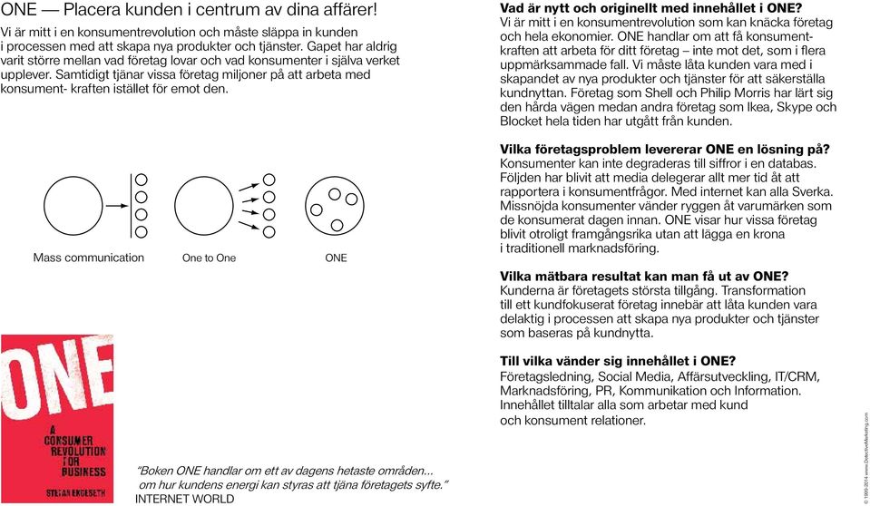 Mass communication One to One ONE Vad är nytt och originellt med innehållet i ONE? Vi är mitt i en konsumentrevolution som kan knäcka företag och hela ekonomier.