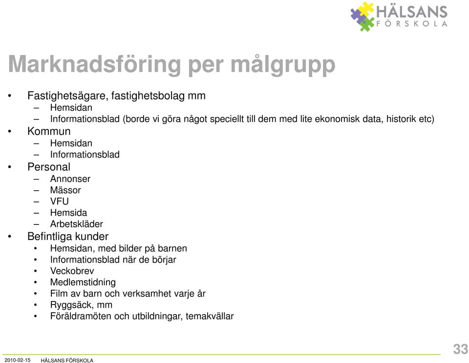 Mässor VFU Hemsida Arbetskläder Befintliga kunder Hemsidan, med bilder på barnen Informationsblad när de börjar