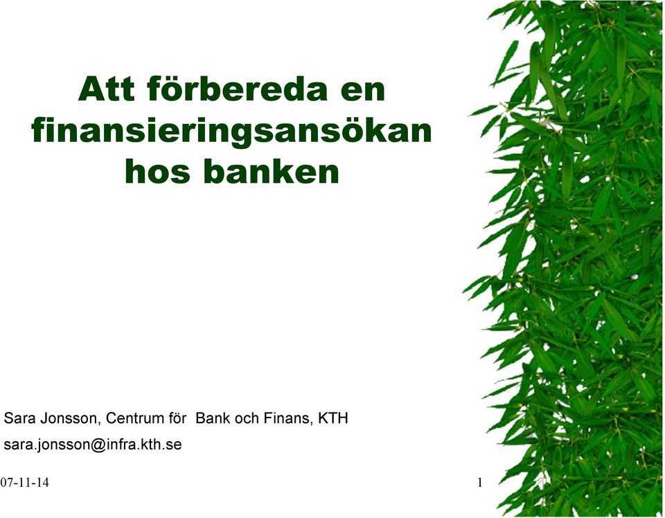 Sara Jonsson, Centrum för Bank