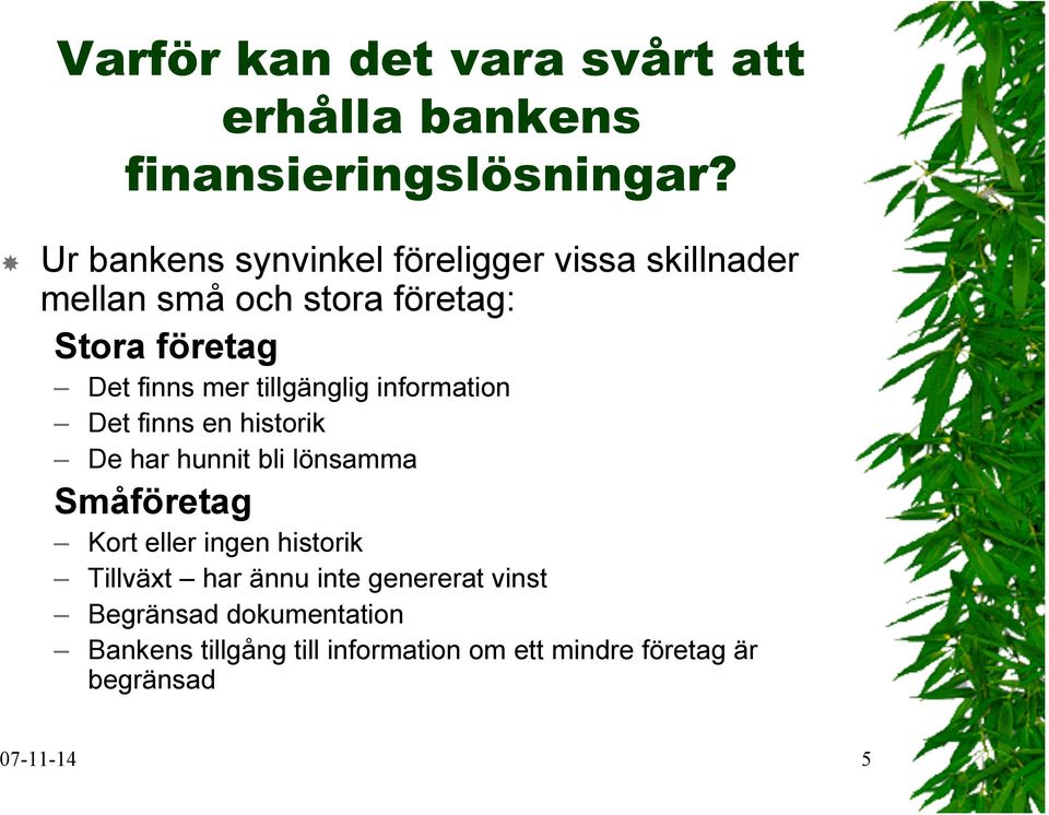 tillgänglig information Det finns en historik De har hunnit bli lönsamma Småföretag Kort eller ingen