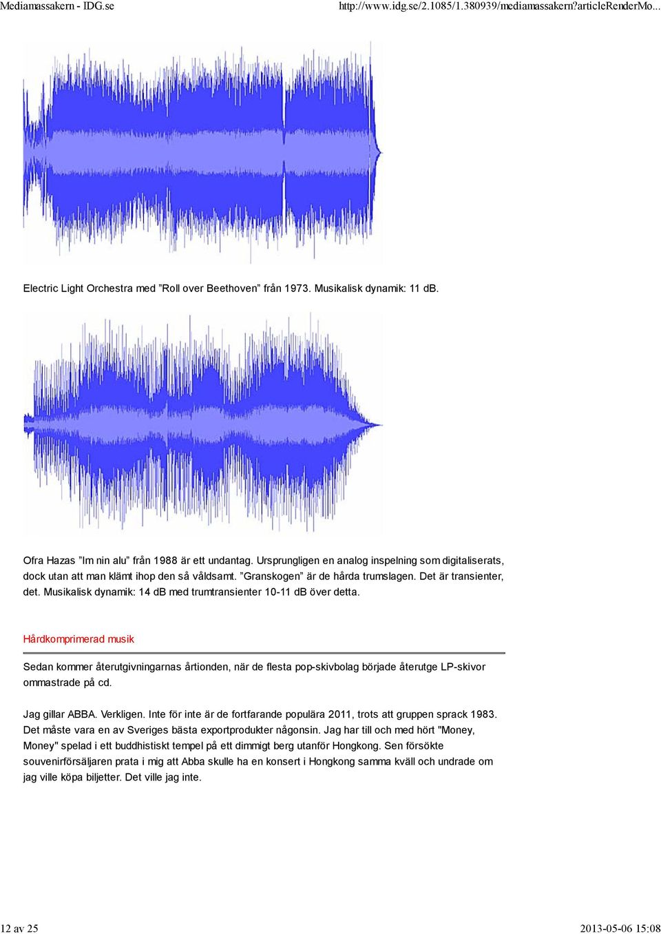 Musikalisk dynamik: 14 db med trumtransienter 10-11 db över detta.