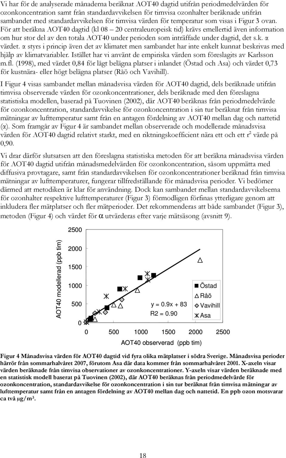 För att beräkna AOT40 dagtid (kl 08 20 centraleuropeisk tid) krävs emellertid även information om hur stor del av den totala AOT40 under perioden som inträffade under dagtid, det s.k. α värdet.