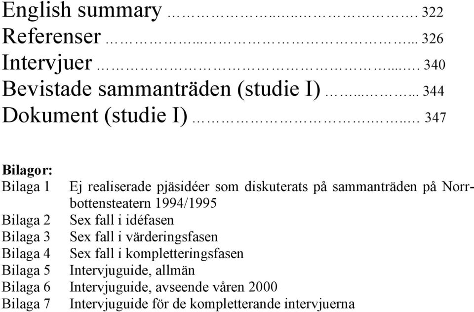 .. 347 Bilagor: Bilaga 1 Ej realiserade pjäsidéer som diskuterats på sammanträden på Norrbottensteatern 1994/1995