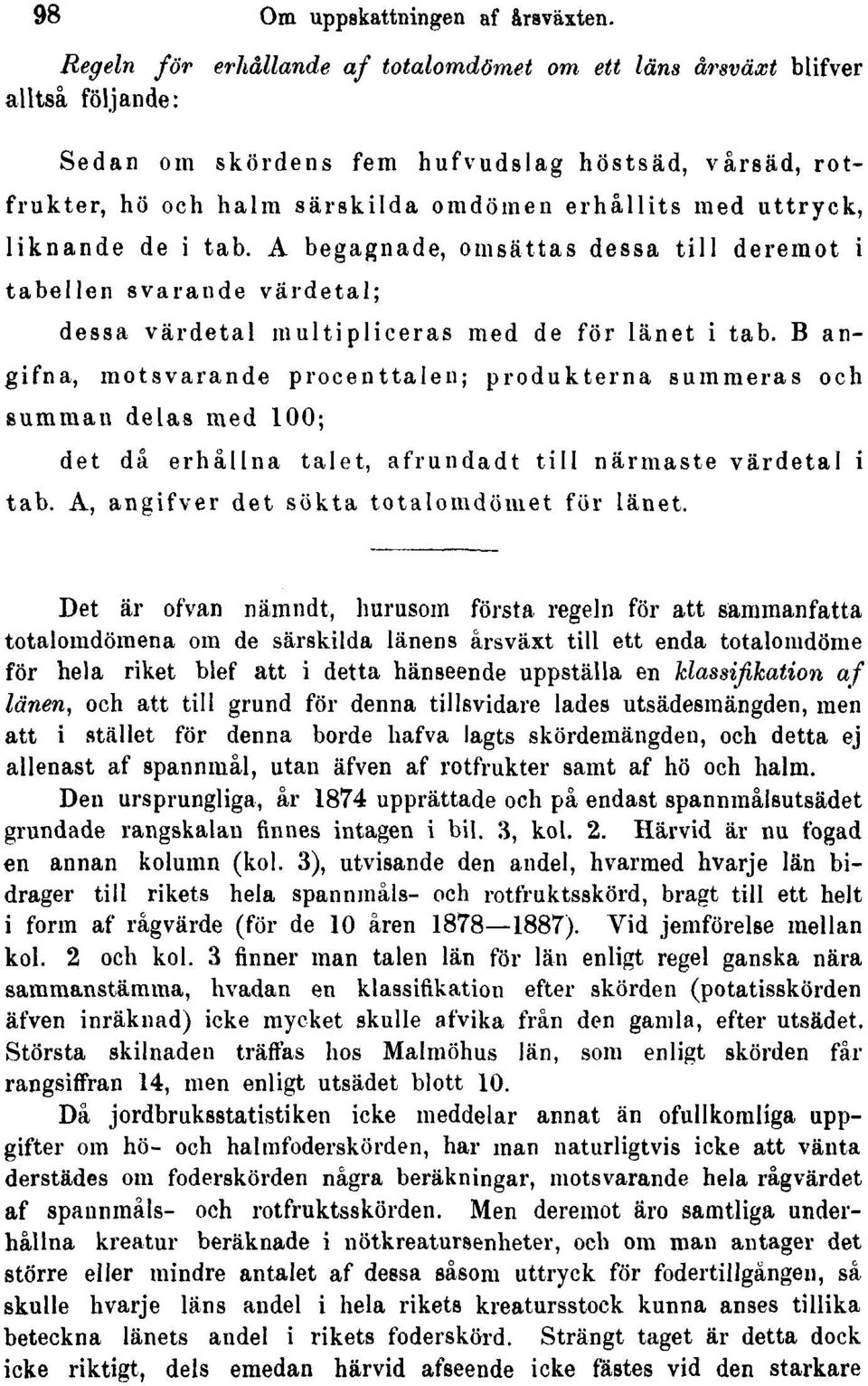 liknande de i tab. A begagnade, omsättas dessa till deremot i tabellen svarande värdetal; dessa värdetal multipliceras med de för länet i tab.