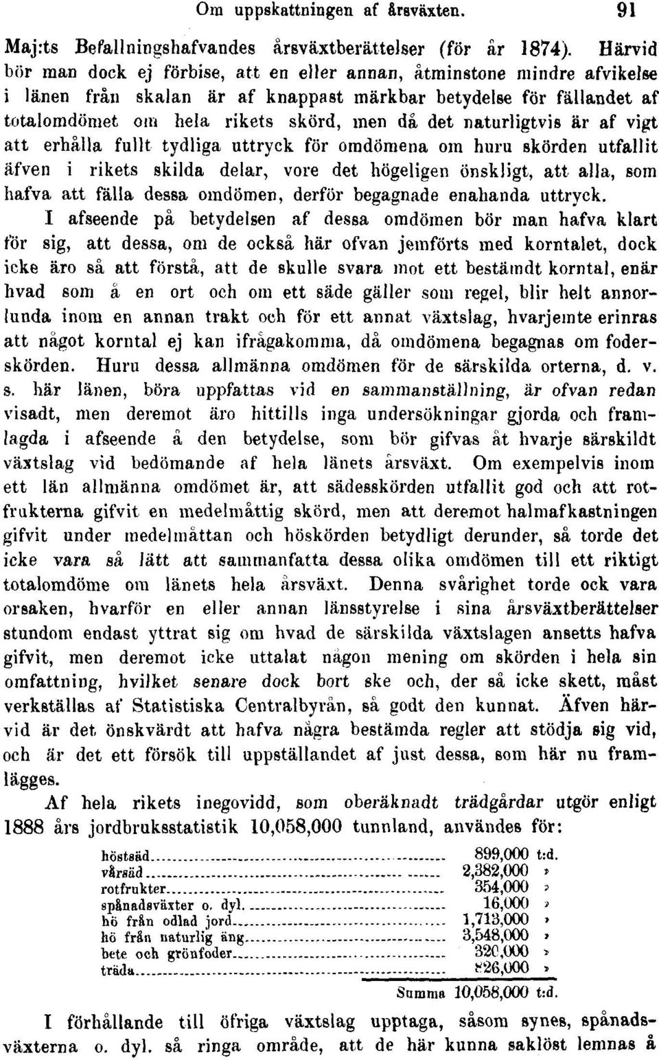 naturligtvis är af vigt att erhålla fullt tydliga uttryck för omdömena om huru skörden utfallit äfven i rikets skilda delar, vore det högeligen önskligt, att alla, som hafva att fälla dessa omdömen,