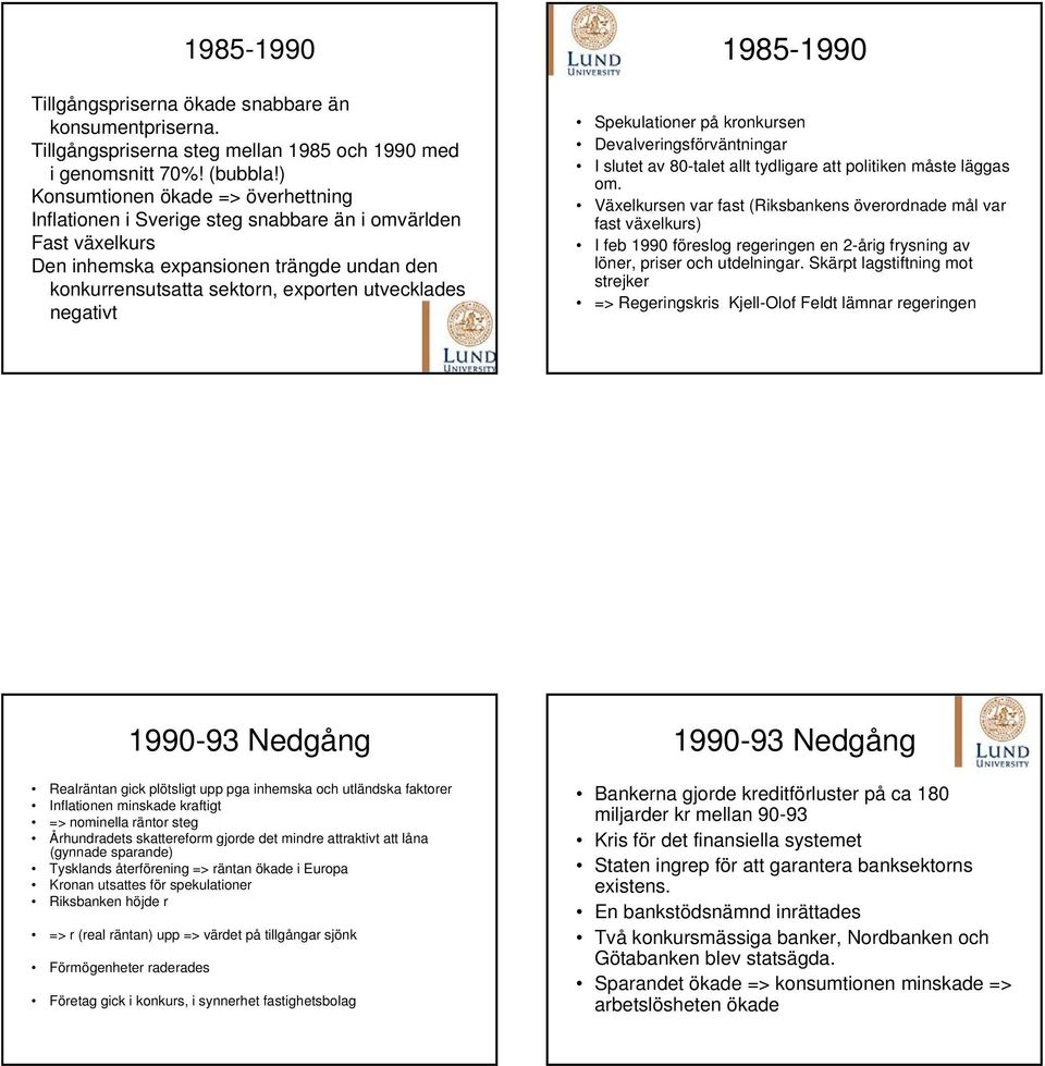 negativt 1985-1990 Spekulationer på kronkursen Devalveringsförväntningar I slutet av 80-talet allt tydligare att politiken måste läggas om.