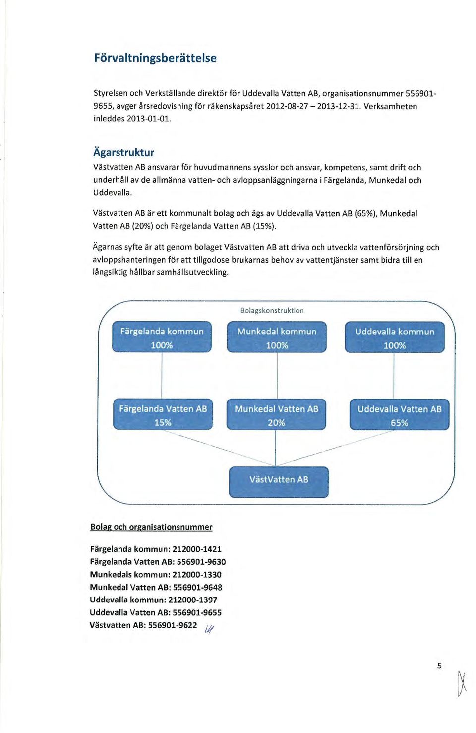 Ägarstruktur Västvatten AB ansvarar för huvudmannens syssr ch ansvar, kmpetens, samt drift ch underhå av de amänna vatten- ch avppsanäggningarna i Färgea nda, Munkeda ch Uddevaa.