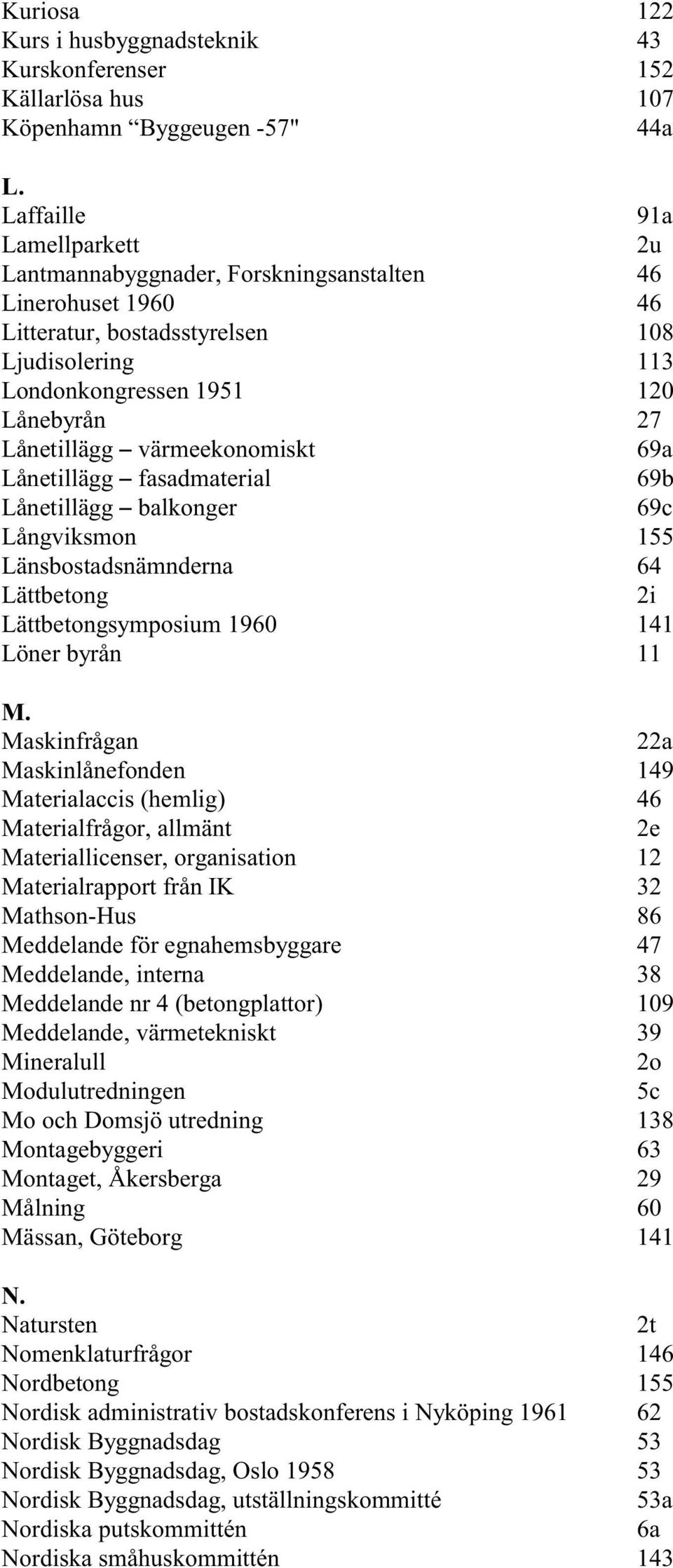 värmeekonomiskt 69a Lånetillägg S fasadmaterial 69b Lånetillägg S balkonger 69c Långviksmon 155 Länsbostadsnämnderna 64 Lättbetong 2i Lättbetongsymposium 1960 141 Löner byrån 11 M.