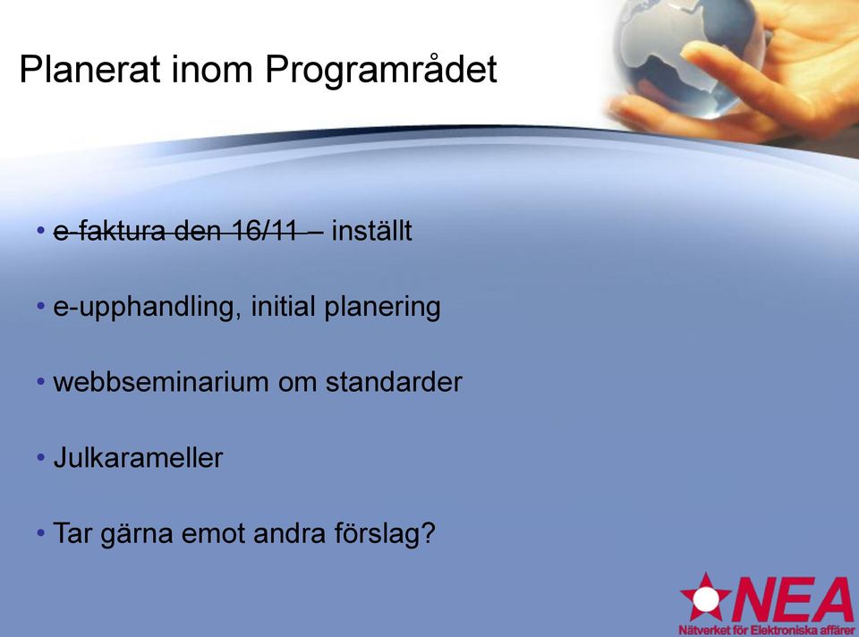 planering webbseminarium om standarder