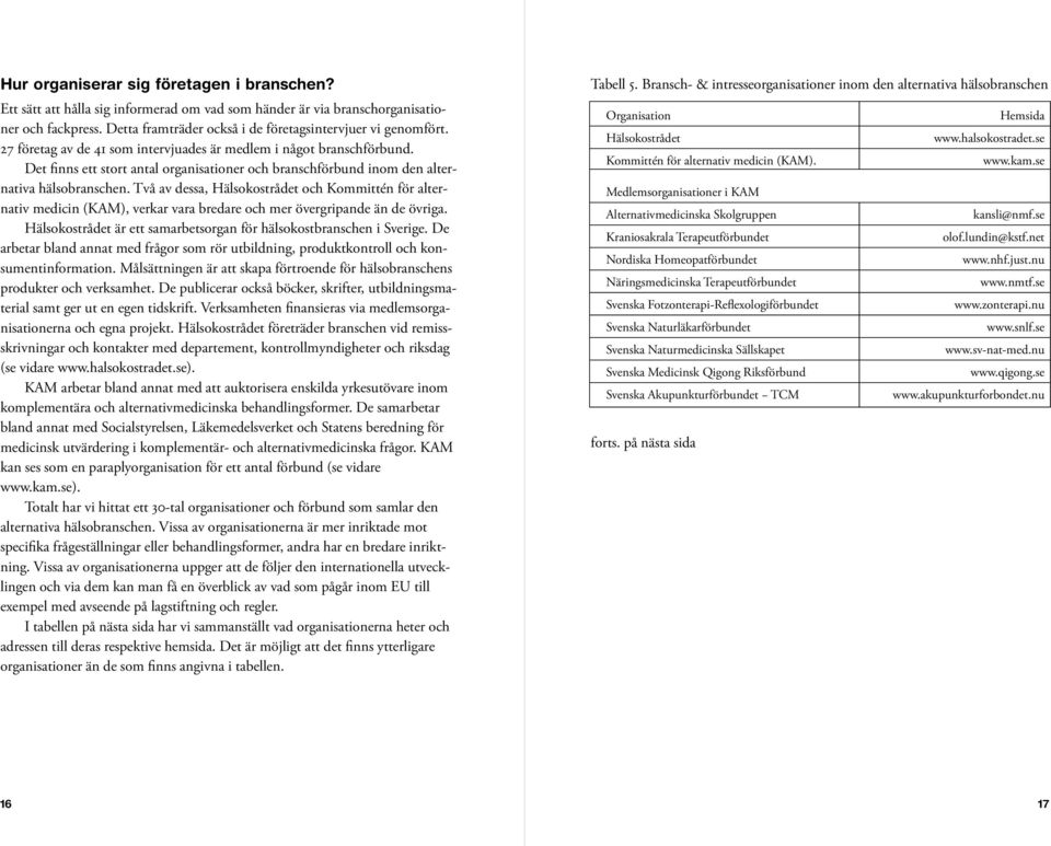 Två av dessa, Hälsokostrådet och Kommittén för alternativ medicin (KAM), verkar vara bredare och mer övergripande än de övriga. Hälsokostrådet är ett samarbetsorgan för hälsokostbranschen i Sverige.