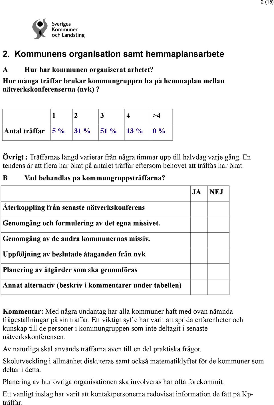 En tendens är att flera har ökat på antalet träffar eftersom behovet att träffas har ökat. B Vad behandlas på kommungruppsträffarna?