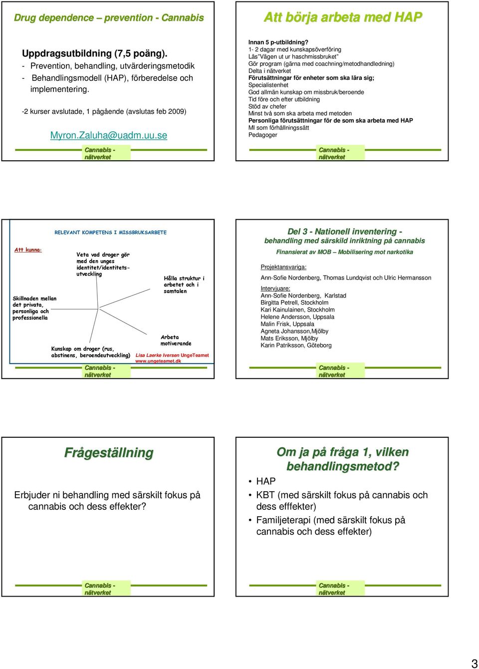 1-2 dagar med kunskapsöverföring Läs Vägen ut ur haschmissbruket Gör program (gärna med coachning/metodhandledning) Delta i Förutsättningar för enheter som ska lära sig; Specialistenhet God allmän