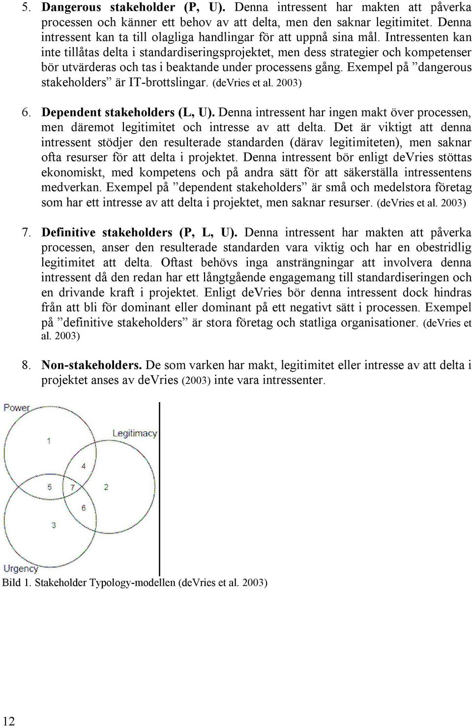 Intressenten kan inte tillåtas delta i standardiseringsprojektet, men dess strategier och kompetenser bör utvärderas och tas i beaktande under processens gång.