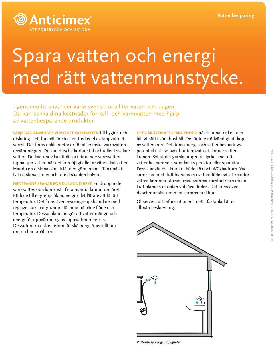 I ett hushåll är cirka en tredjedel av tappvattnet varmt. Det finns enkla metoder för att minska varmvattenanvändningen. Du kan duscha kortare tid och/eller i svalare vatten.