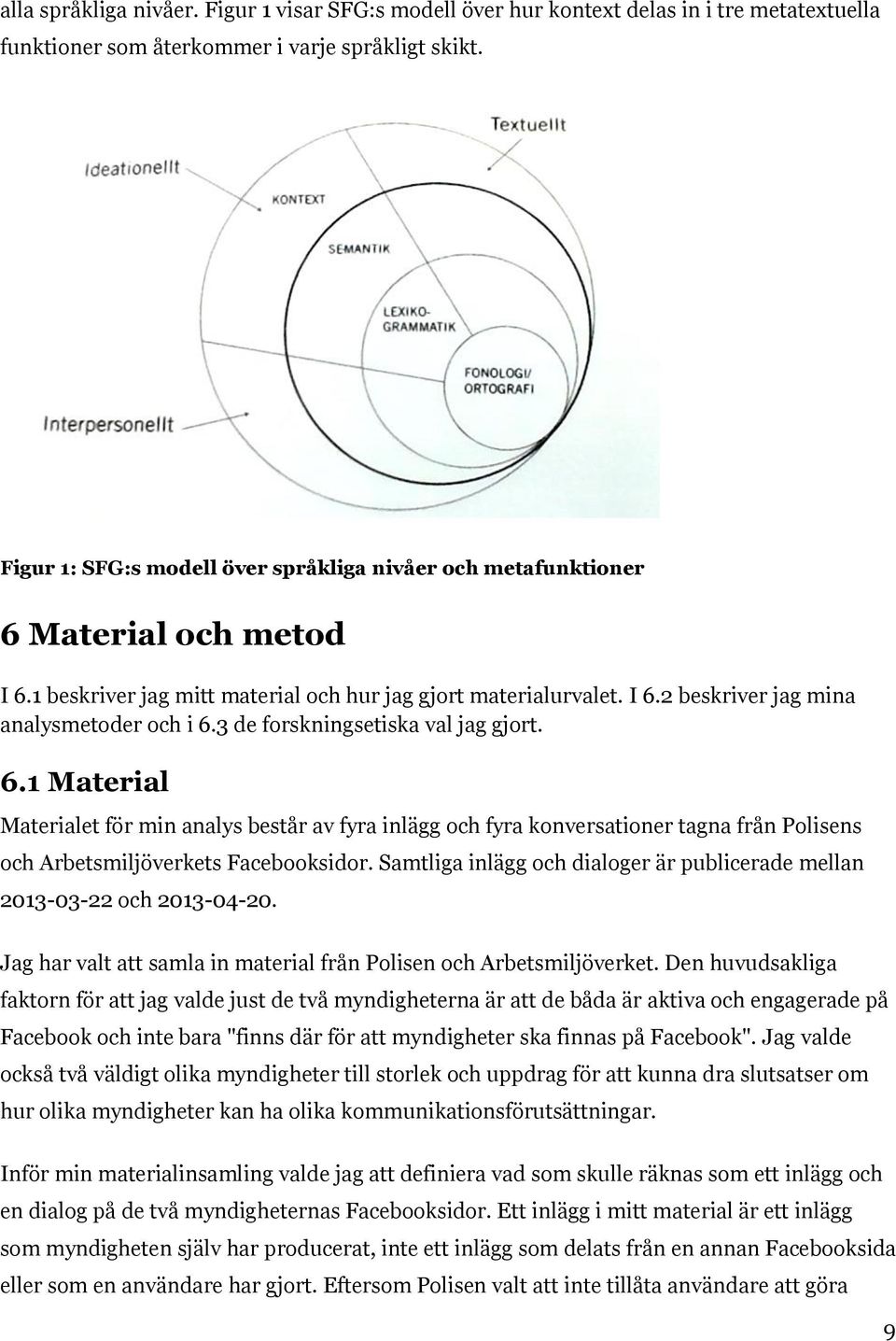 3 de forskningsetiska val jag gjort. 6.1 Material Materialet för min analys består av fyra inlägg och fyra konversationer tagna från Polisens och Arbetsmiljöverkets Facebooksidor.