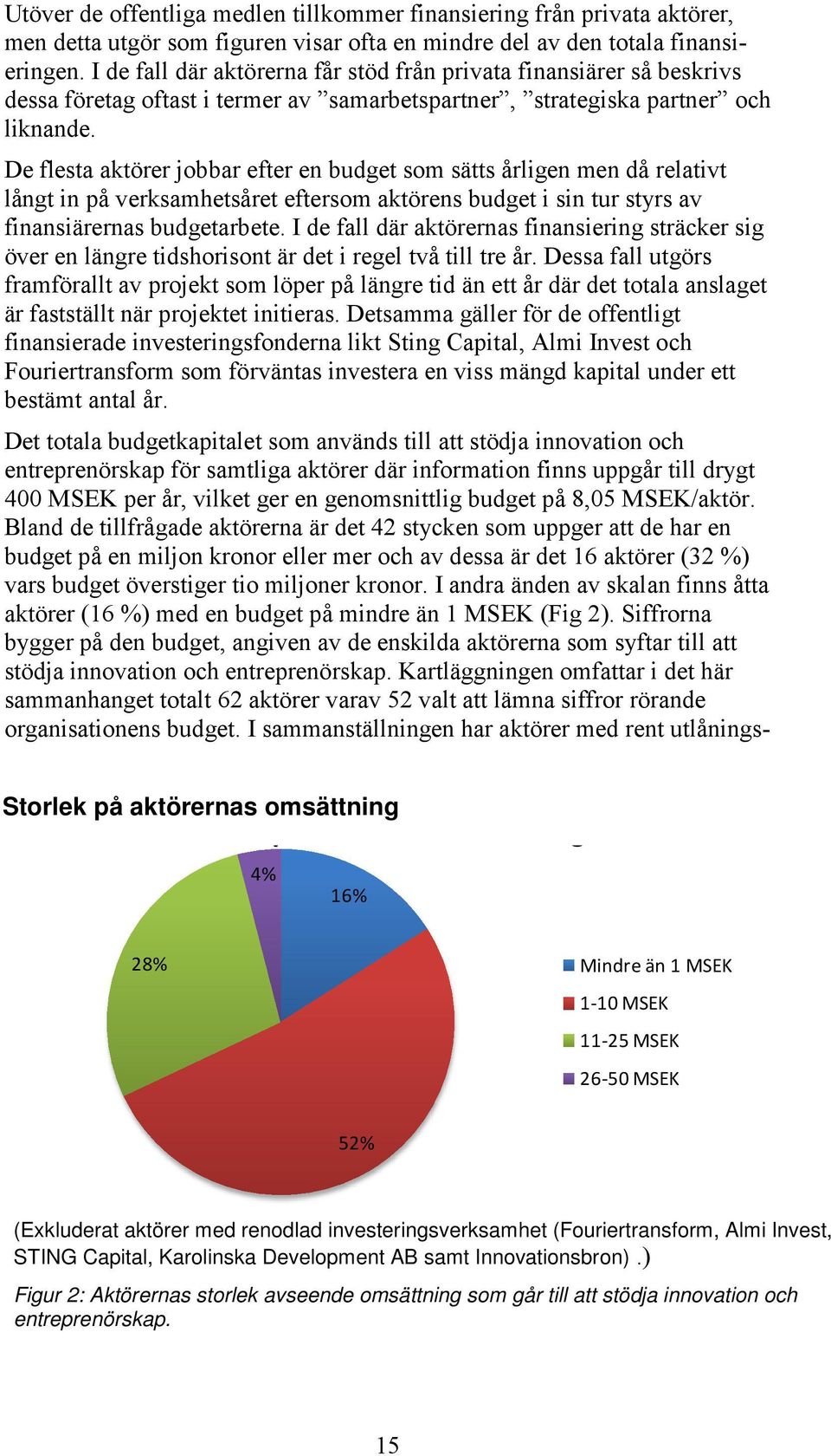 De flesta aktörer jobbar efter en budget som sätts årligen men då relativt långt in på verksamhetsåret eftersom aktörens budget i sin tur styrs av finansiärernas budgetarbete.