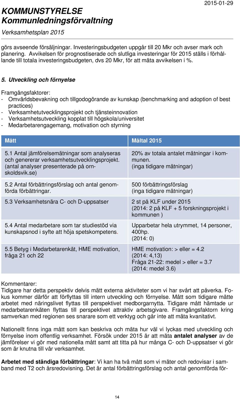 Utveckling och förnyelse Framgångsfaktorer: - Omvärldsbevakning och tillgodogörande av kunskap (benchmarking and adoption of best practices) - Verksamhetutvecklingsprojekt och tjänsteinnovation -