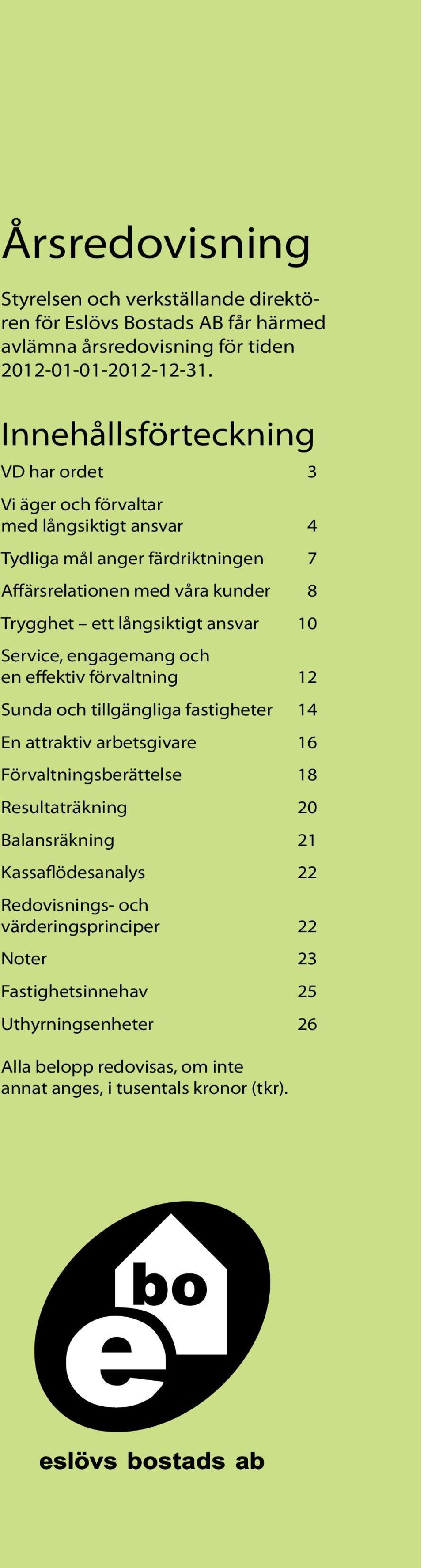 långsiktigt ansvar 10 Service, engagemang och en effektiv förvaltning 12 Sunda och tillgängliga fastigheter 14 En attraktiv arbetsgivare 16 Förvaltningsberättelse 18