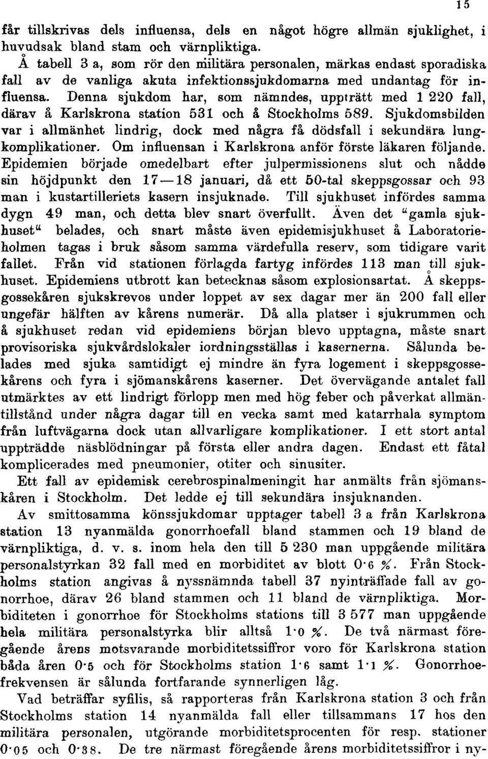 Denna sjukdom har, som nämndes, uppträtt med 1 220 fall, därav å Karlskrona station 531 och å Stockholms 589.