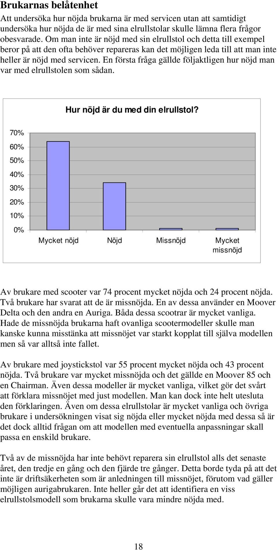 En första fråga gällde följaktligen hur nöjd man var med elrullstolen som sådan. Hur nöjd är du med din elrullstol?