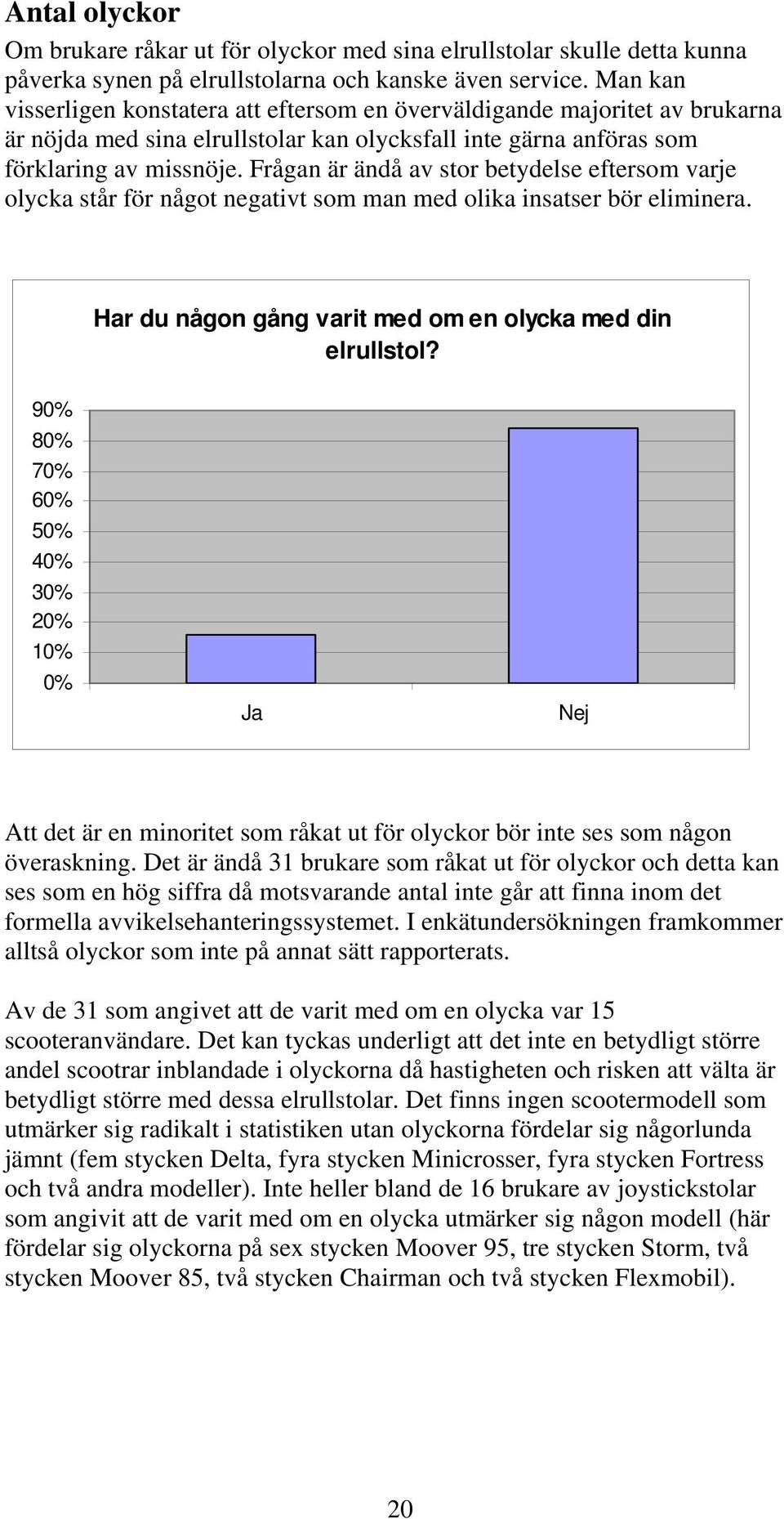 Frågan är ändå av stor betydelse eftersom varje olycka står för något negativt som man med olika insatser bör eliminera. Har du någon gång varit med om en olycka med din elrullstol?