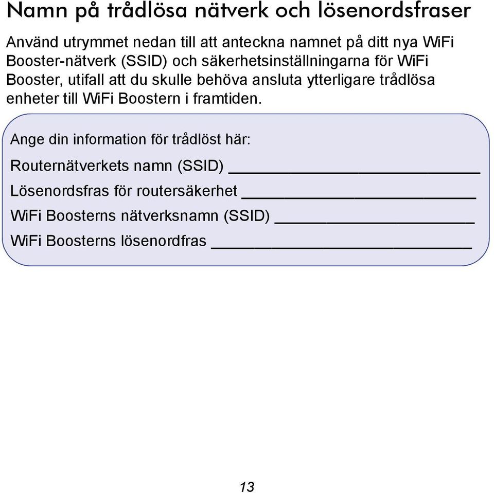 ytterligare trådlösa enheter till WiFi Boostern i framtiden.