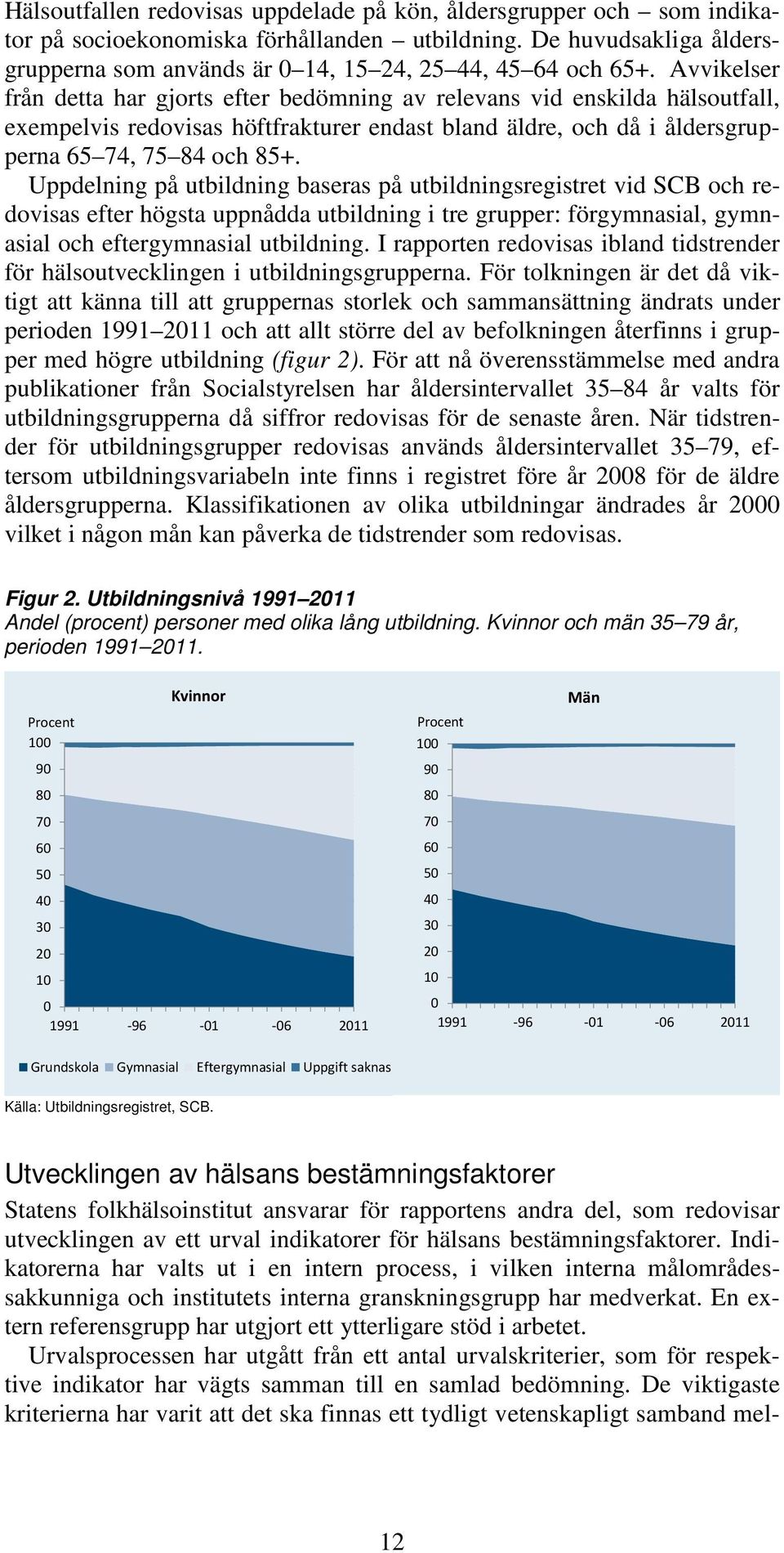 Uppdelning på utbildning baseras på utbildningsregistret vid SCB och redovisas efter högsta uppnådda utbildning i tre grupper: förgymnasial, gymnasial och eftergymnasial utbildning.