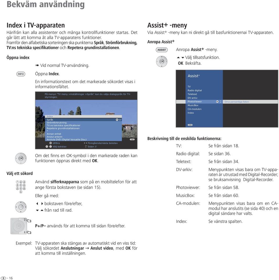 En informationstext om det markerade sökordet visas i informationsfältet. På menyn "TV meny >Inställningar >Språk" kan du välja dialogspråk för TVstyrningen.