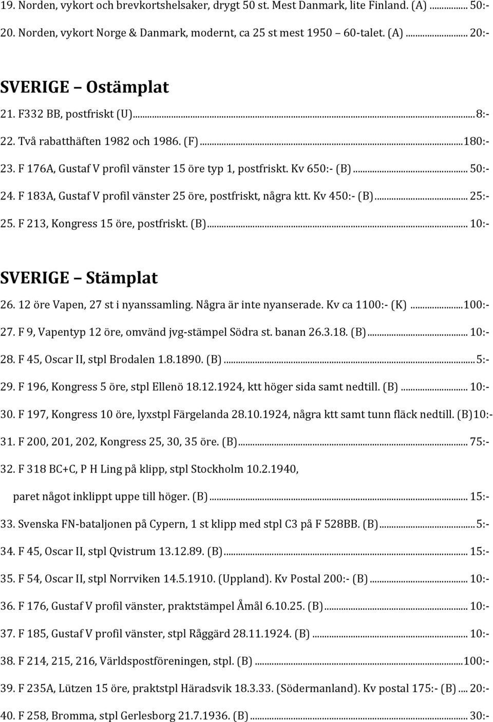 F213,Kongress15öre,postfriskt.(B)... 10: SVERIGE Stämplat 26.12öreVapen,27stinyanssamling.Någraärintenyanserade.Kvca1100: (K)...100: 27.F9,Vapentyp12öre,omvändjvg stämpelsödrast.banan26.3.18.(b).