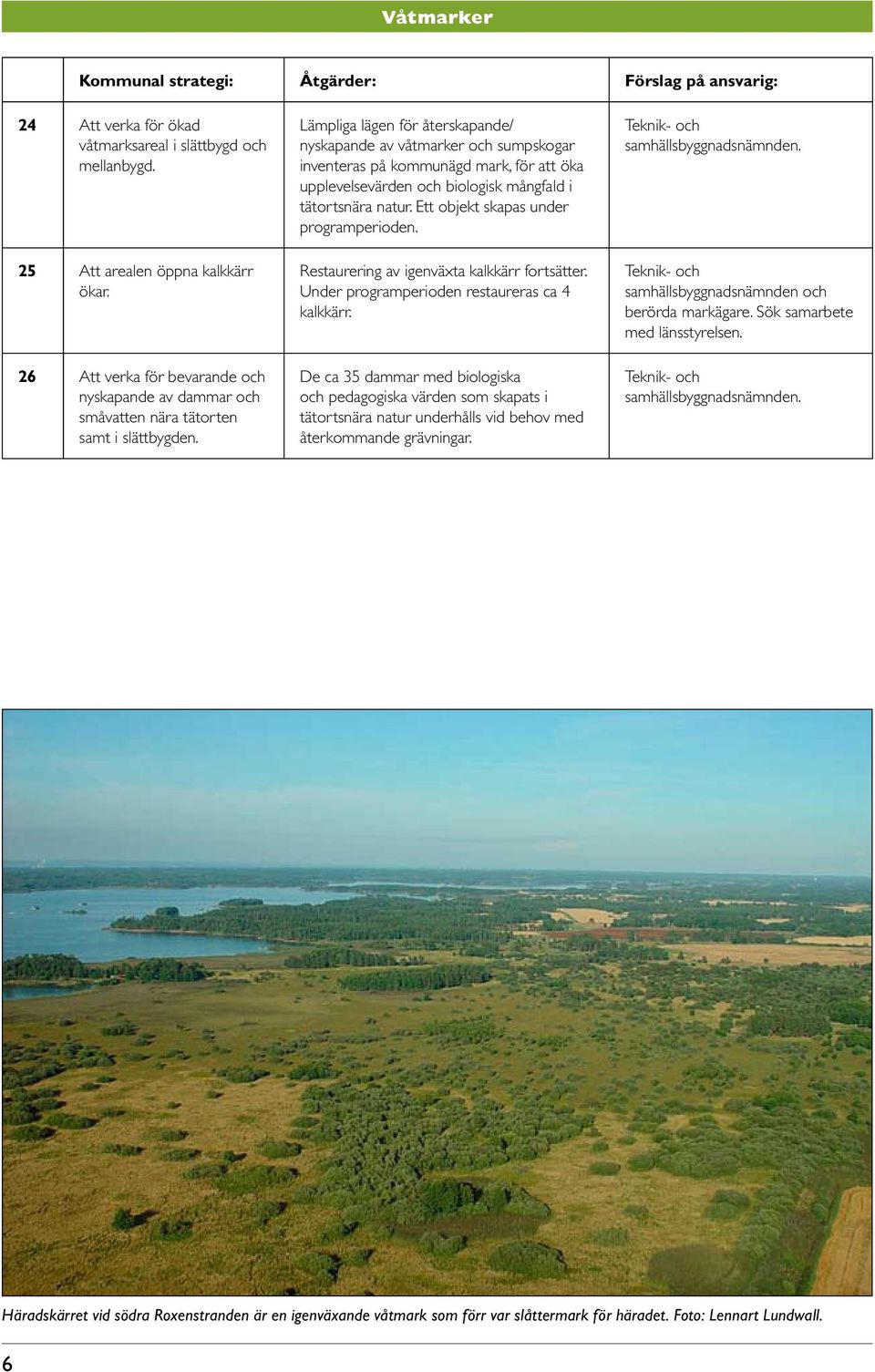 Lämpliga lägen för återskapande/ nyskapande av våtmarker och sumpskogar inventeras på kommunägd mark, för att öka upplevelsevärden och biologisk mångfald i tätortsnära natur.