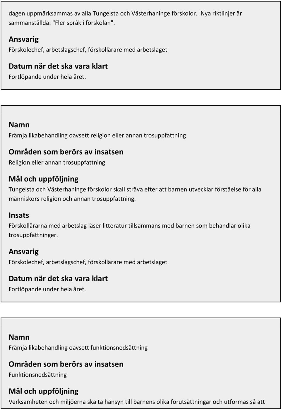 förskolor skall sträva efter att barnen utvecklar förståelse för alla människors religion och annan trosuppfattning.