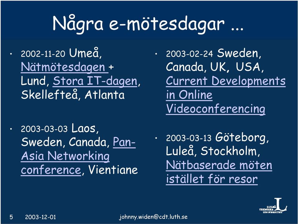 Laos, Sweden, Canada, Pan- Asia Networking conference, Vientiane 2003-02-24 Sweden, Canada,