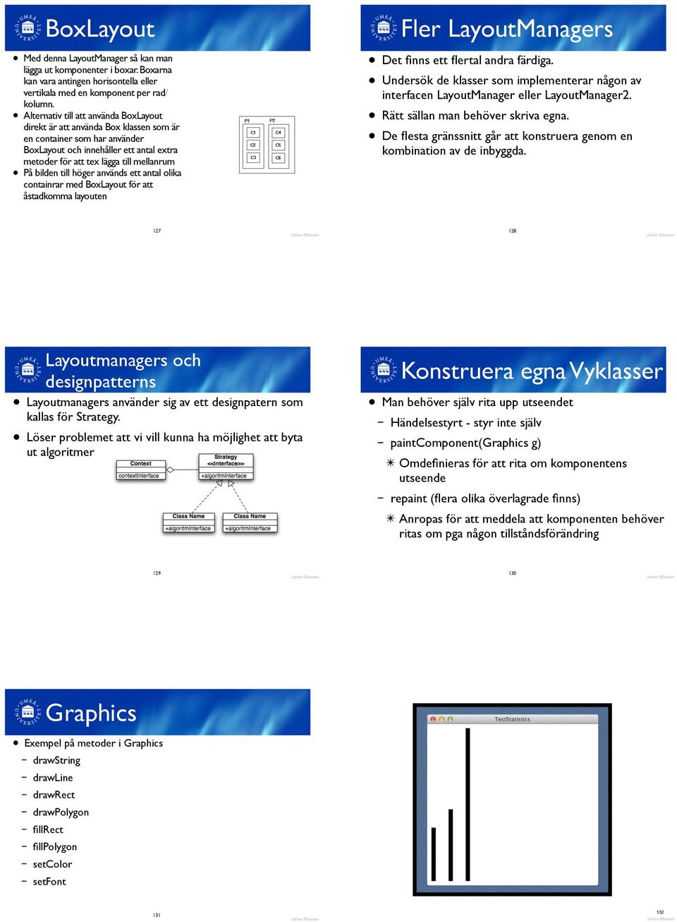 bilden till höger används ett antal olika containrar med BoxLayout för att åstadkomma layouten Fler LayoutManagers Det finns ett flertal andra färdiga.