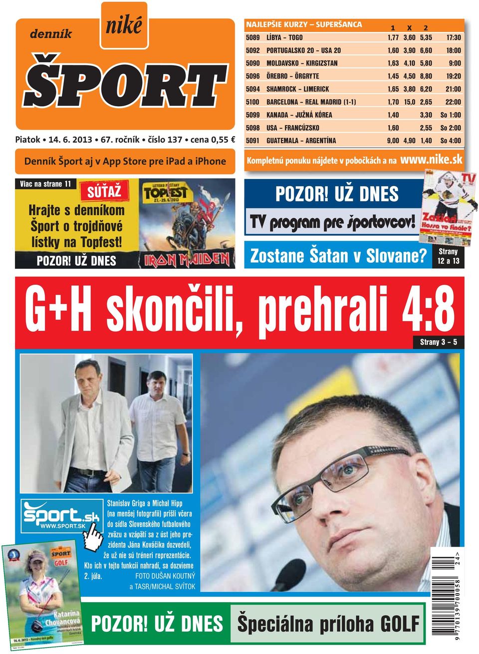 MOLDAVSKO KIRGIZSTAN 1,63 4,10 5,80 9:00 5096 ÖREBRO ÖRGRYTE 1,45 4,50 8,80 19:20 5094 SHAMROCK LIMERICK 1,65 3,80 6,20 21:00 5100 BARCELONA REAL MADRID (1-1) 1,70 15,0 2,65 22:00 5099 KANADA JUŽNÁ