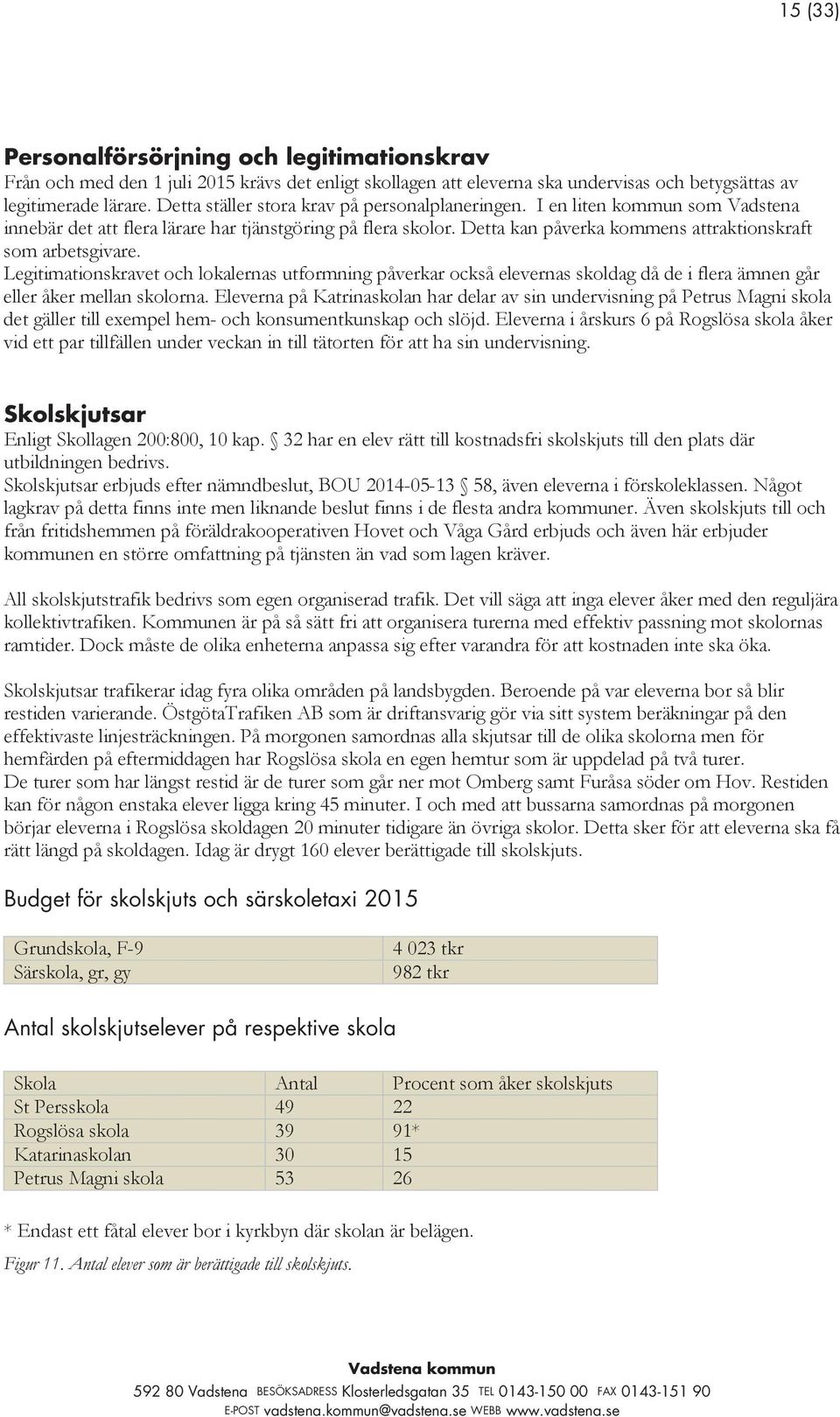 för skolskjuts och särskoletaxi 2015