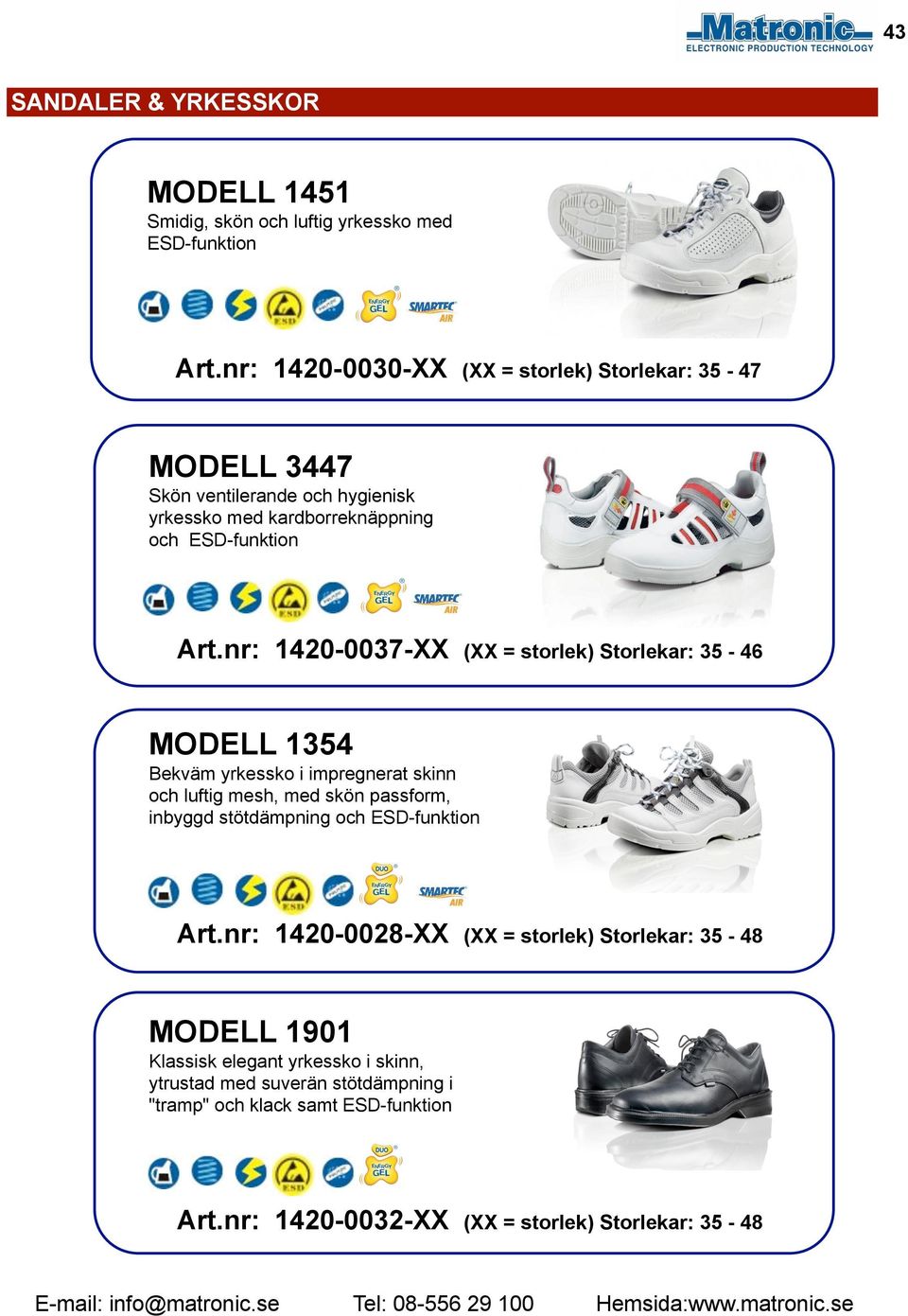 Art.nr: 1420-0037-XX (XX = storlek) Storlekar: 35-46 MODELL 1354 Bekväm yrkessko i impregnerat skinn och luftig mesh, med skön passform,