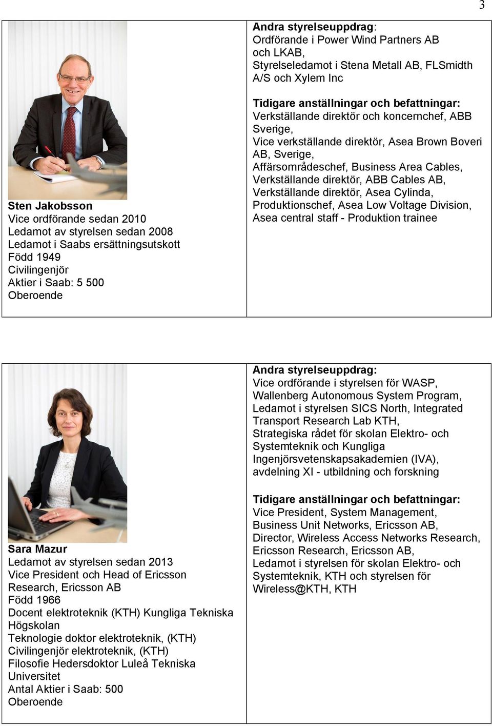 Business Area Cables, Verkställande direktör, ABB Cables AB, Verkställande direktör, Asea Cylinda, Produktionschef, Asea Low Voltage Division, Asea central staff - Produktion trainee Vice ordförande