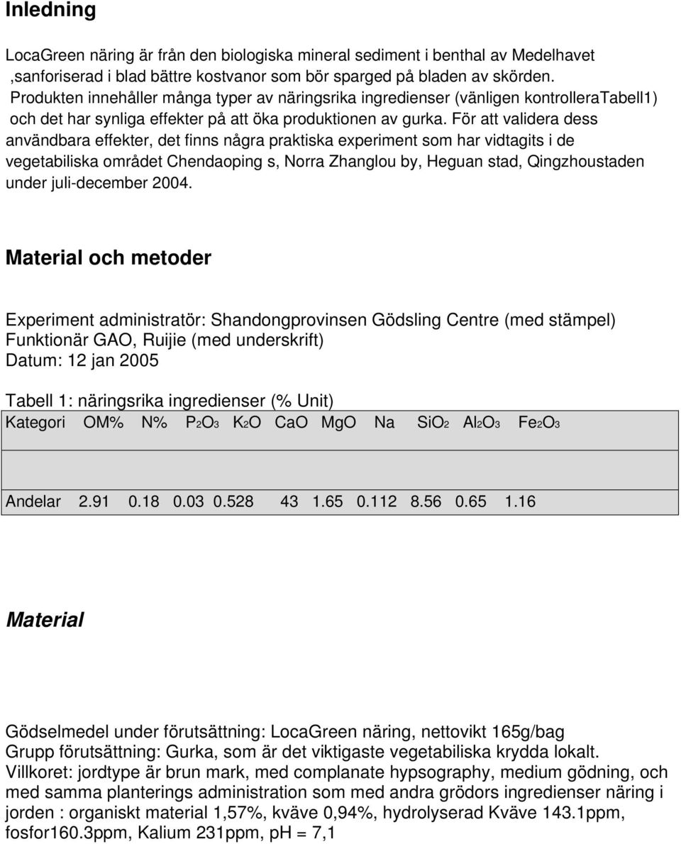 För att validera dess användbara effekter, det finns några praktiska experiment som har vidtagits i de vegetabiliska området Chendaoping s, Norra Zhanglou by, Heguan stad, Qingzhoustaden under