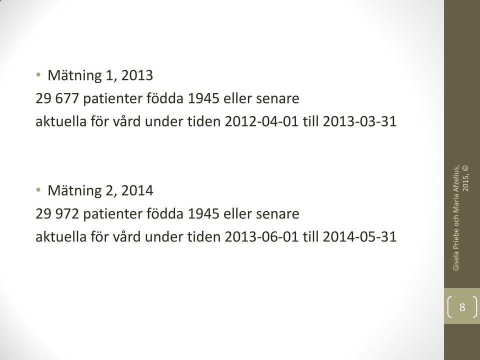 Mätning 2, 2014 29 972 patienter födda 1945 eller senare