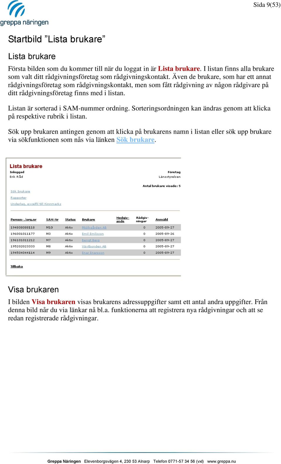 Även de brukare, som har ett annat rådgivningsföretag som rådgivningskontakt, men som fått rådgivning av någon rådgivare på ditt rådgivningsföretag finns med i listan.