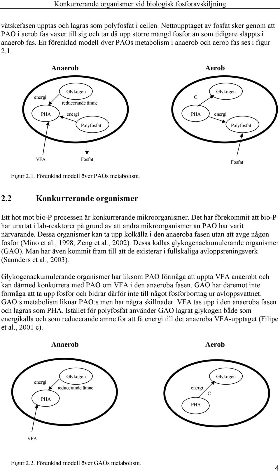 Anaerob Aerob energi Glykogen reducerande ämne C Glykogen PHA energi PHA energi Polyfosfat Polyfosfat VFA Fosfat Fosfat Figur 2.