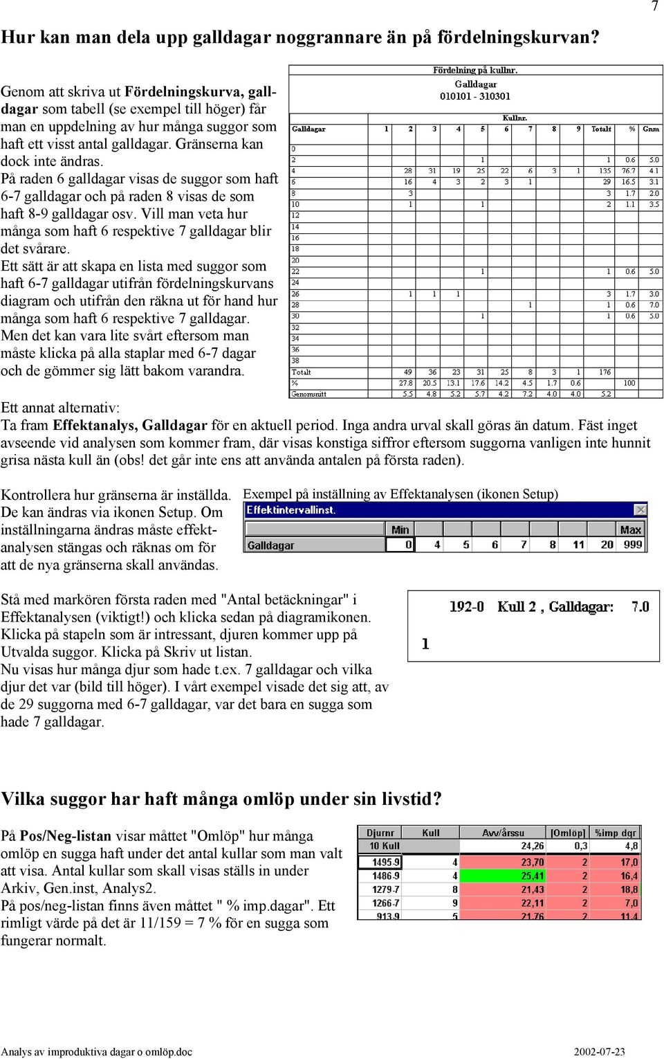 På raden 6 galldagar visas de suggor som haft 6-7 galldagar och på raden 8 visas de som haft 8-9 galldagar osv. Vill man veta hur många som haft 6 respektive 7 galldagar blir det svårare.