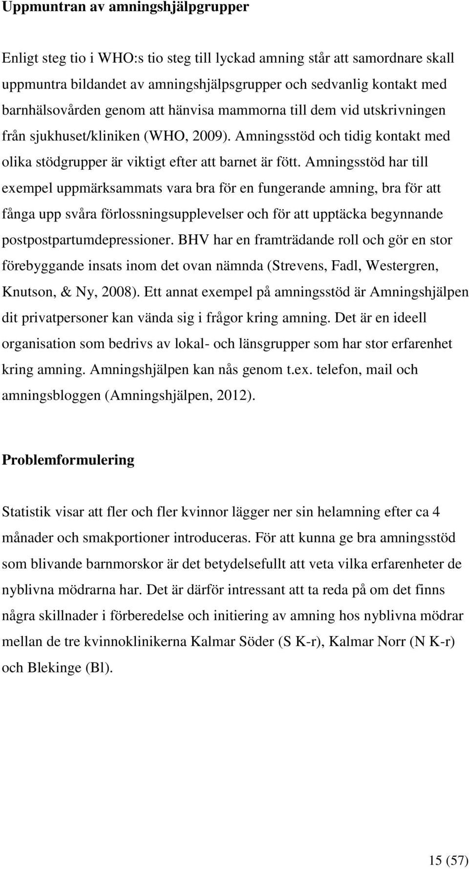 Amningsstöd har till exempel uppmärksammats vara bra för en fungerande amning, bra för att fånga upp svåra förlossningsupplevelser och för att upptäcka begynnande postpostpartumdepressioner.