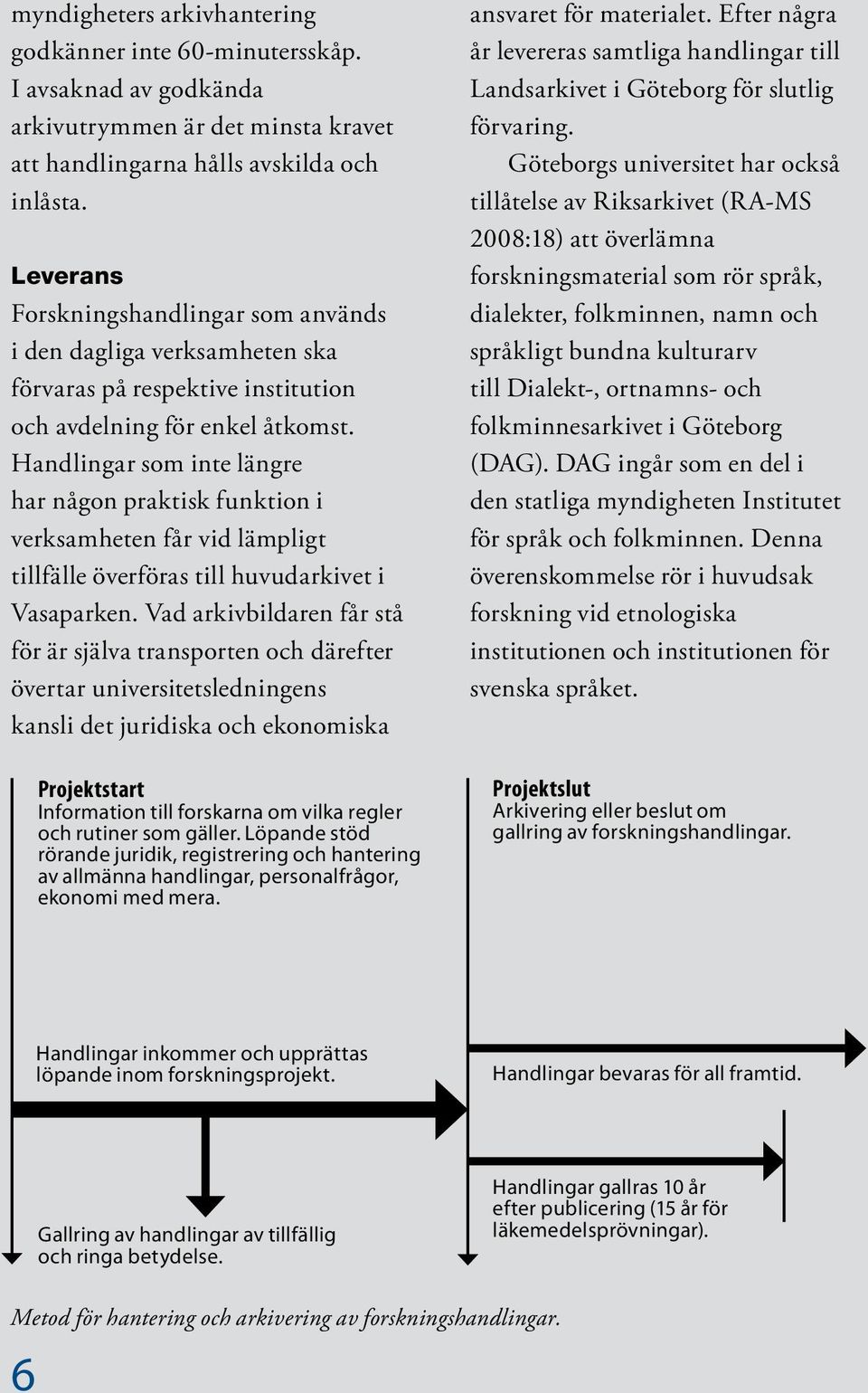 Handlingar som inte längre har någon praktisk funktion i verksamheten får vid lämpligt tillfälle överföras till huvudarkivet i Vasaparken.
