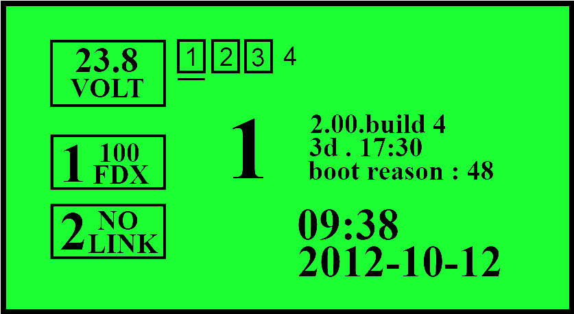 Förklaring display. MAIN MENY System information, för att komma till denna vy. Noder i systemet. Fyrkanter runt nummer visar att dörren är ansluten till systemet.