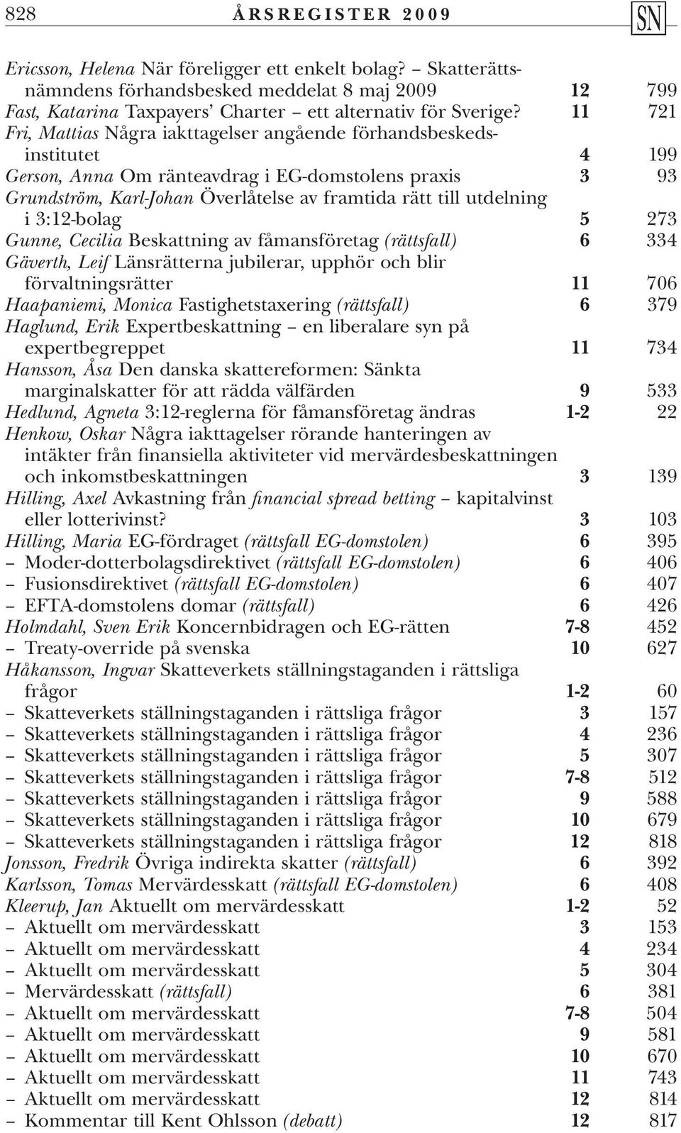 utdelning i 3:12-bolag 5 273 Gunne, Cecilia Beskattning av fåmansföretag (rättsfall) 6 334 Gäverth, Leif Länsrätterna jubilerar, upphör och blir förvaltningsrätter 11 706 Haapaniemi, Monica